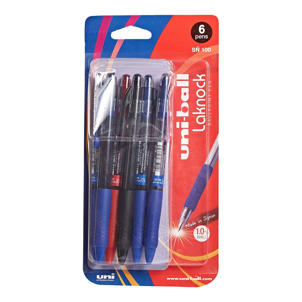 Uni-ball Ball Pen Laknock bls=6pcs ass