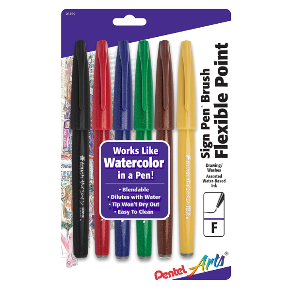 Brush Sign Pen Wallet of 6 colors