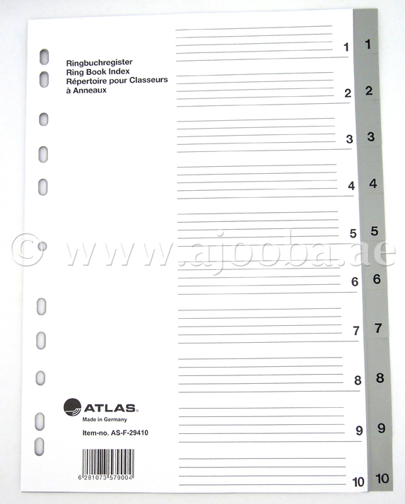 Plastic Divider A4 1-10 Bx=25