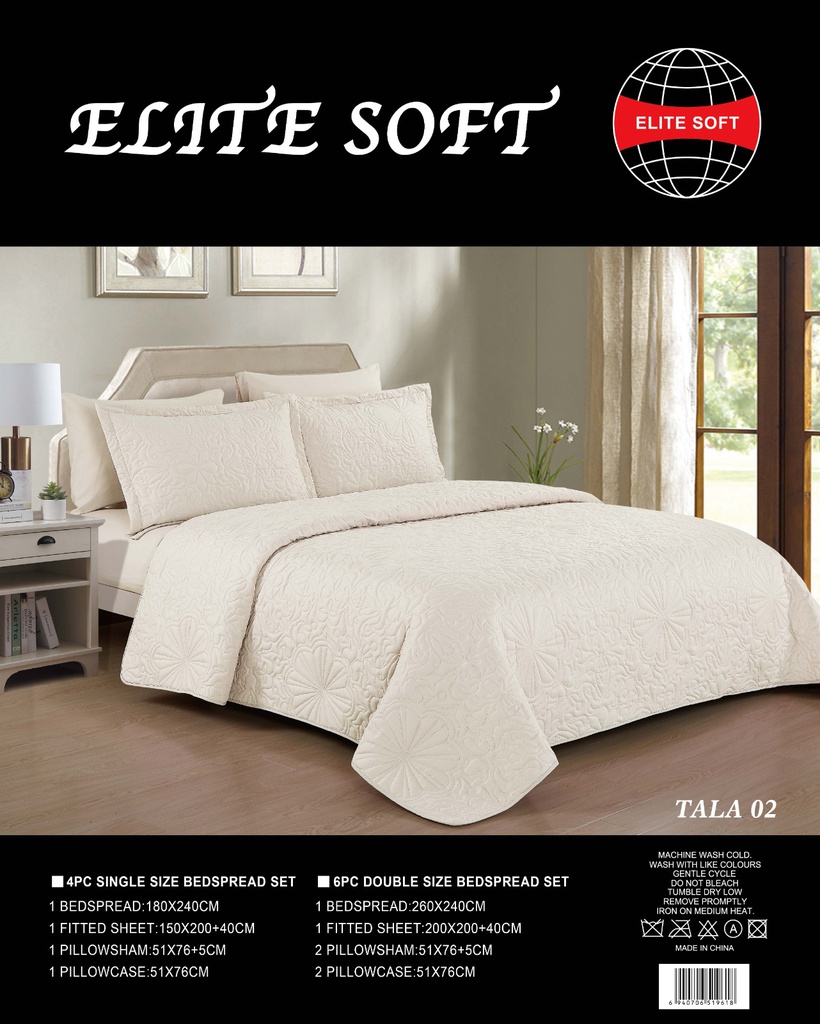 ELITE SOFT BEDSPREAD 4PC SINGLE SIZE BEDSPREAD SET