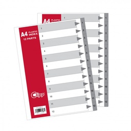 [CP-F29420] Plastic Grey Divider A4 1-20 Bx=20Clipp