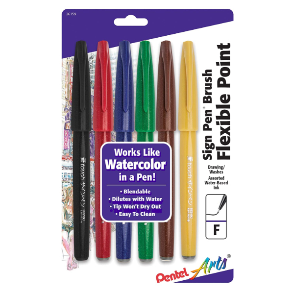 Brush Sign Pen Wallet Of 6 Colors