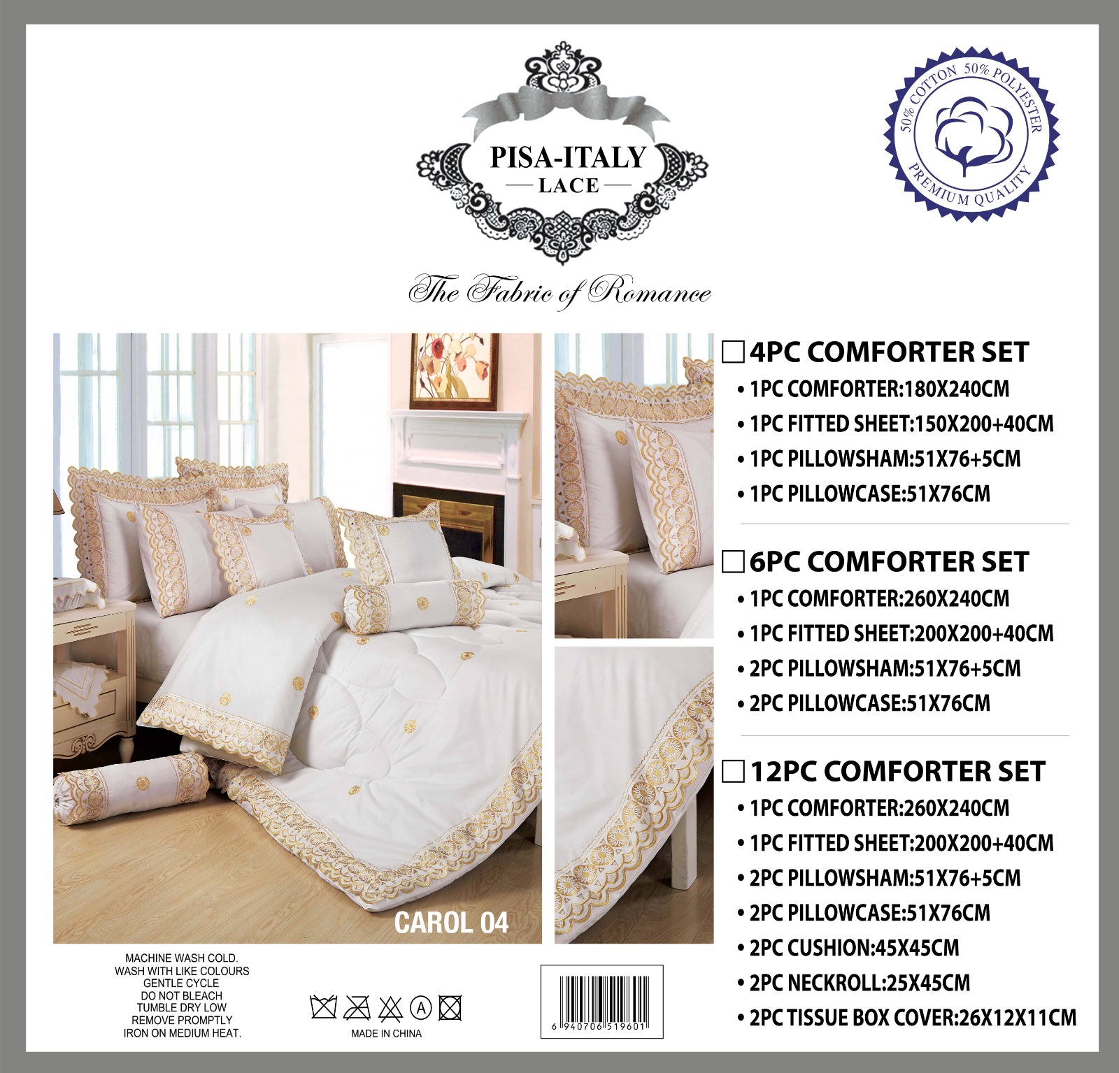 Pisa Italy Lace 4pc Set Embroidery